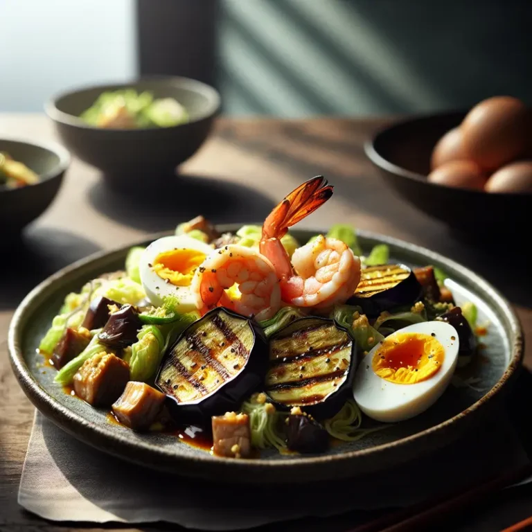 ยำมะเขือย่าง ไข่ต้ม กุ้งลวก