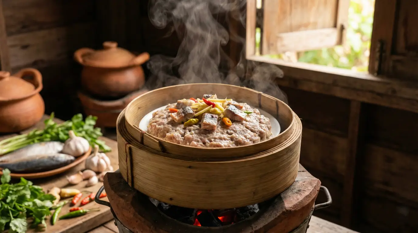 มูสับนึ่งปลาเค็ม เมนูบ้านๆ รสเข้ม หอมปลาเค็ม