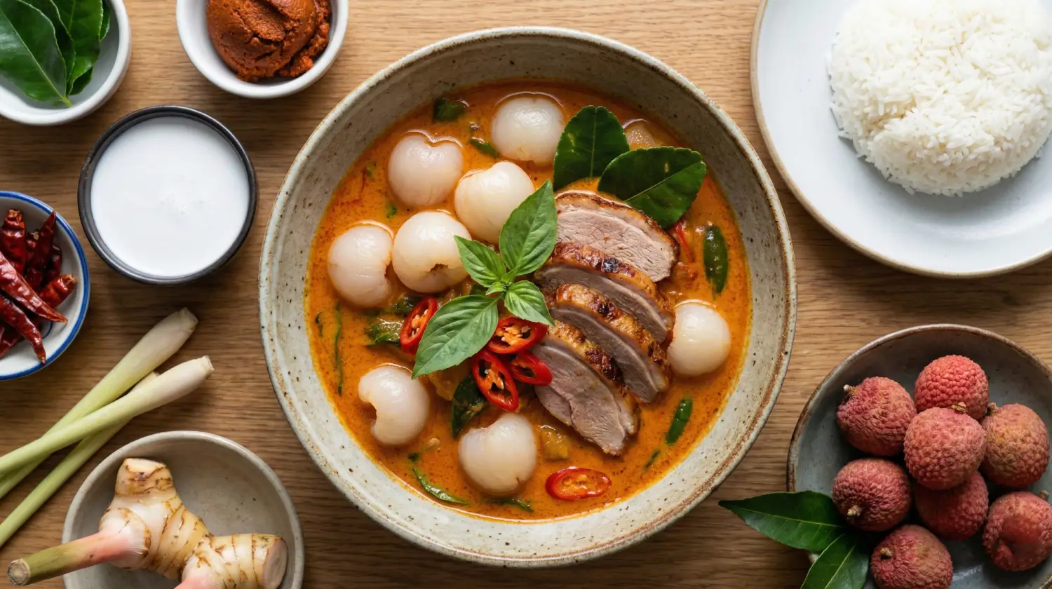 แกงเผ็ดเป็ดย่างลิ้นจี่